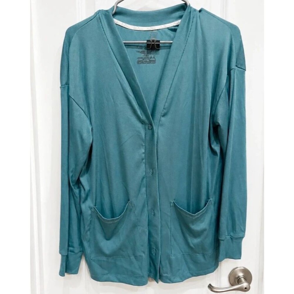 Live 2 Lounge Women’s Teal Ribbed Button-Front Cardigan Size Small